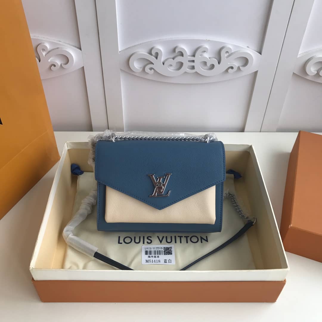L0vis Vvtt0n MyLockMe BB Calf Chain Replica Shoulder Bag Blue White M51418