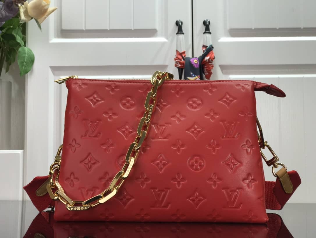 L0vis Vvtt0n Cream Coussin PM Monogram Embossed Lambskin Replica Bag Red M57793