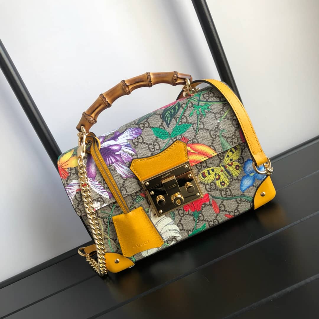 Gvc*1 Padlock GG Small Bamboo Shoulder Bag Replica Yellow 603221