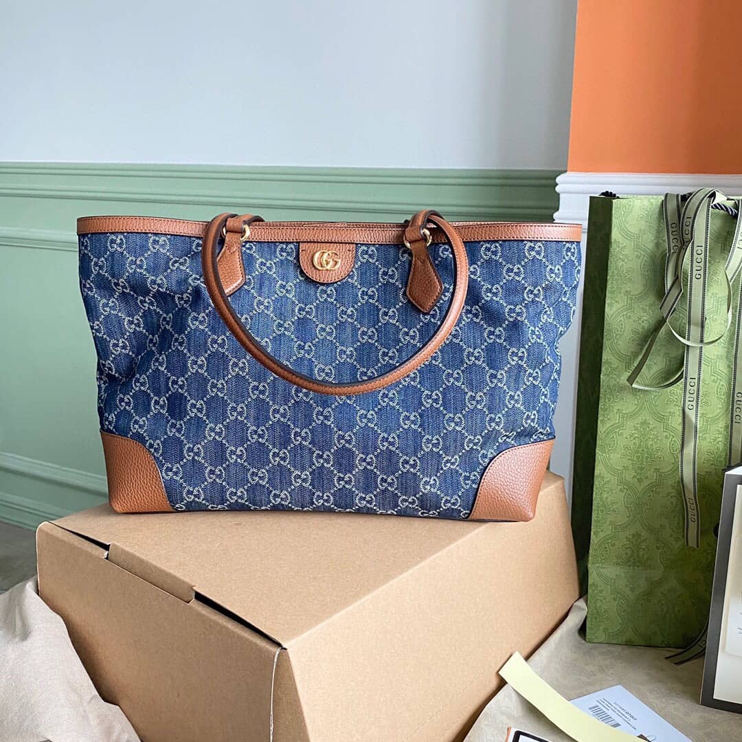 Gvc*1 Ophidia Leather Tote Replica Blue 631685