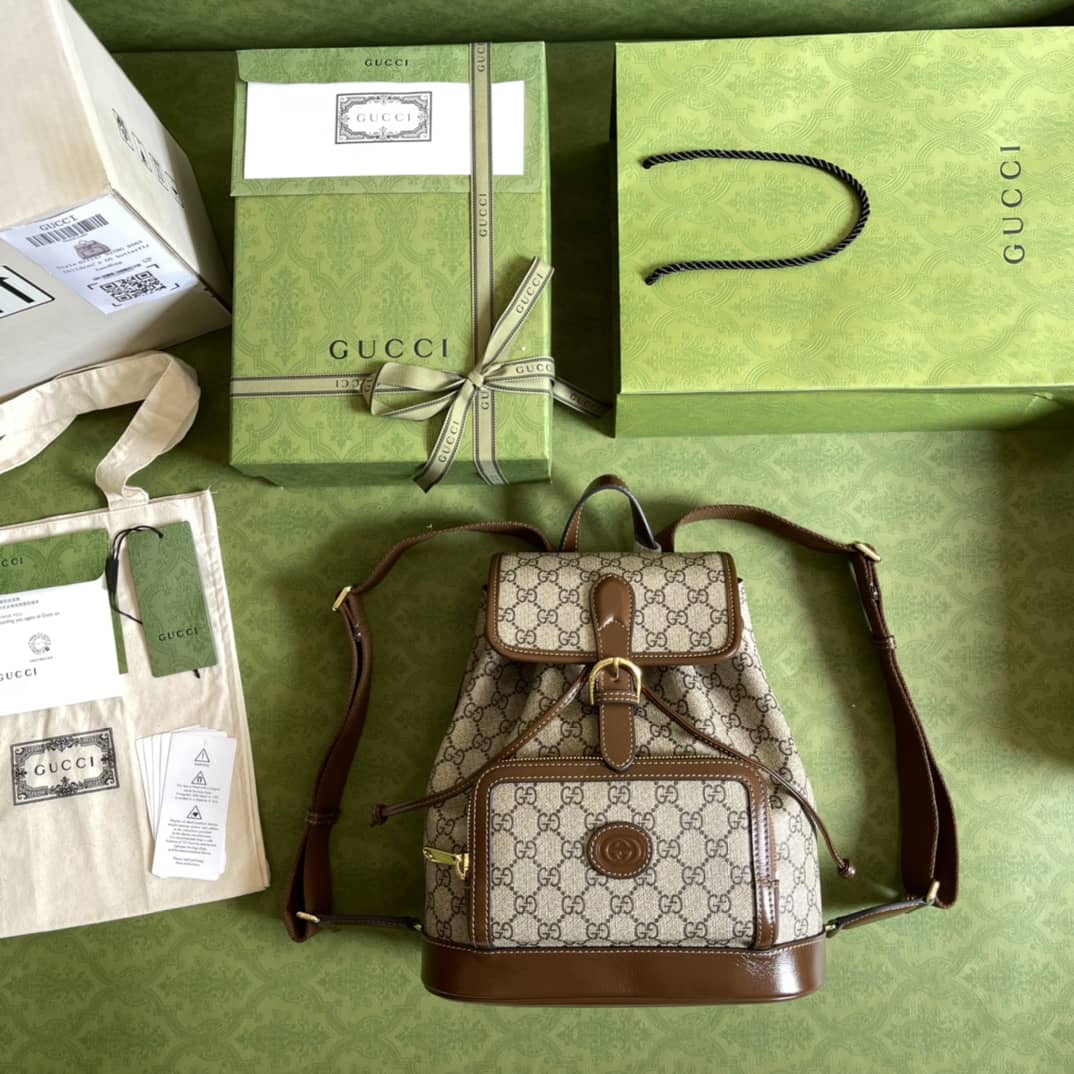 Gvc*1 Interlocking GG Svp*me Backpack Beige Replica 674147