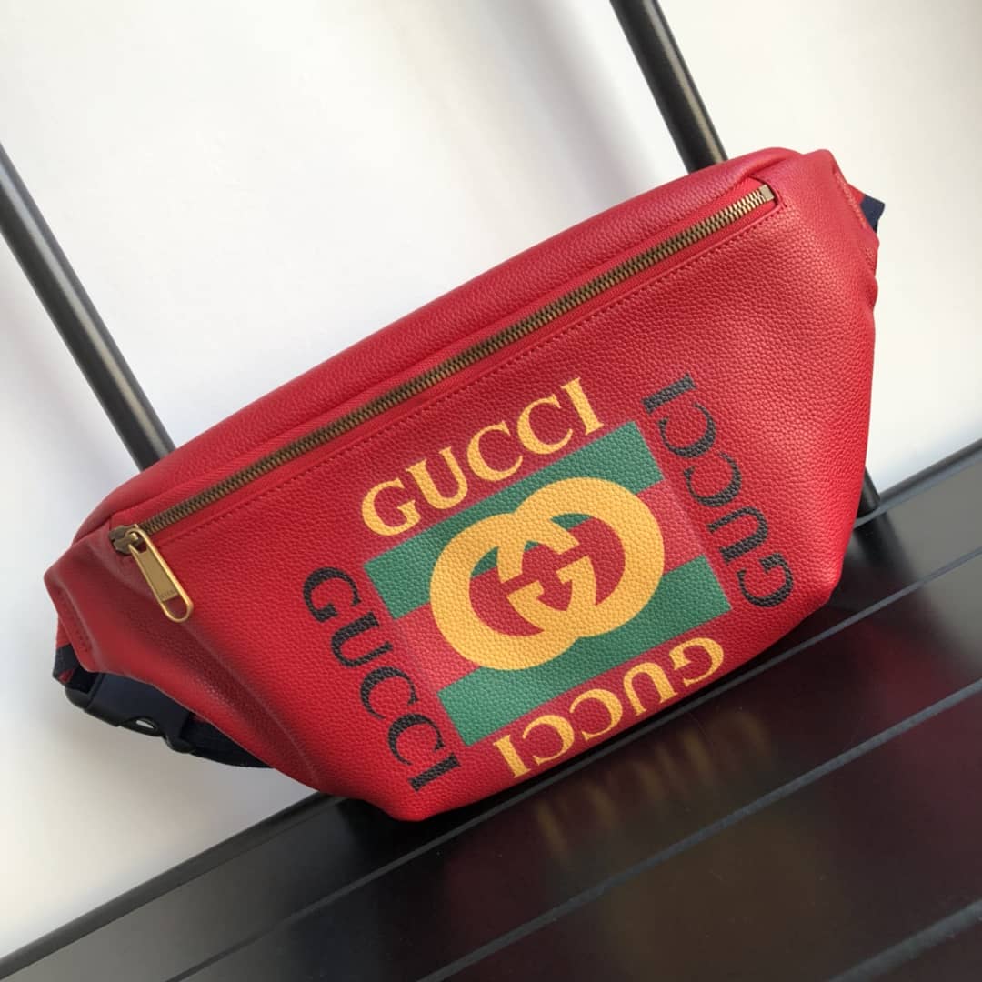 Gvc*1 Print Leather Belt Waist Bum Bag Replica Red 493869