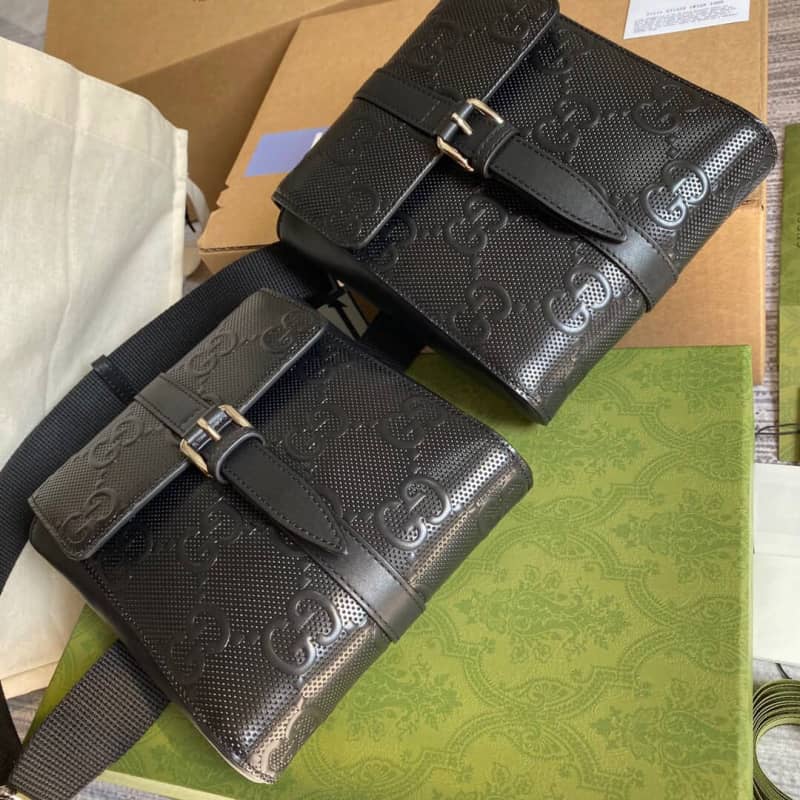 Gvc*1 GG Emboss Waist Body Leather Bag Replica Black 631339