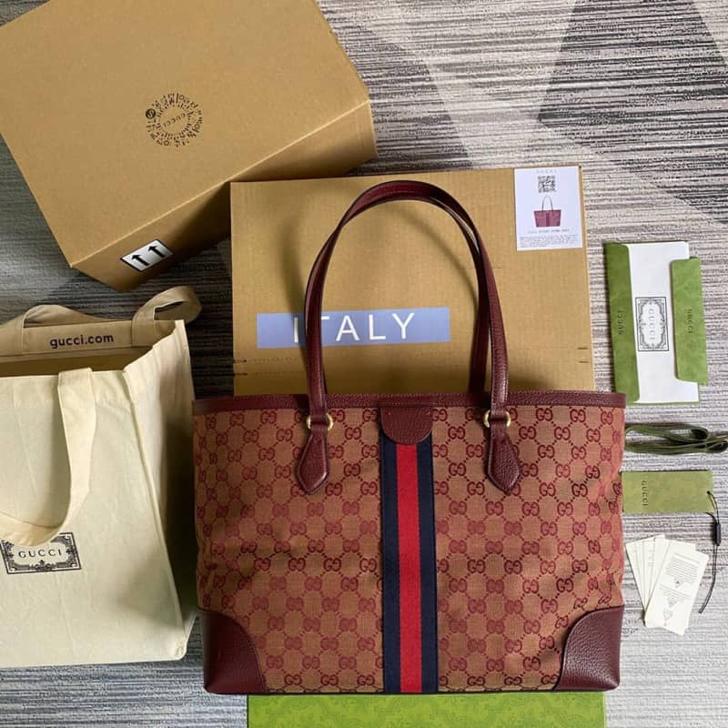 Gvc*1 Ophidia Leather Tote Replica Red 631685