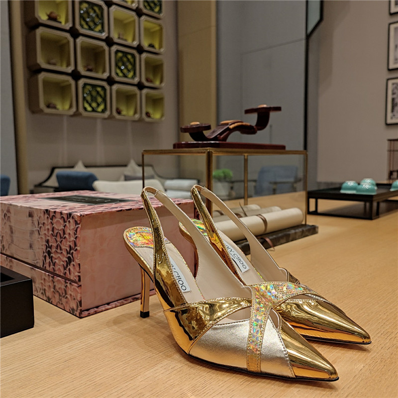 J1m*y Ch00 high-heeled hollow leather style pointed sandals