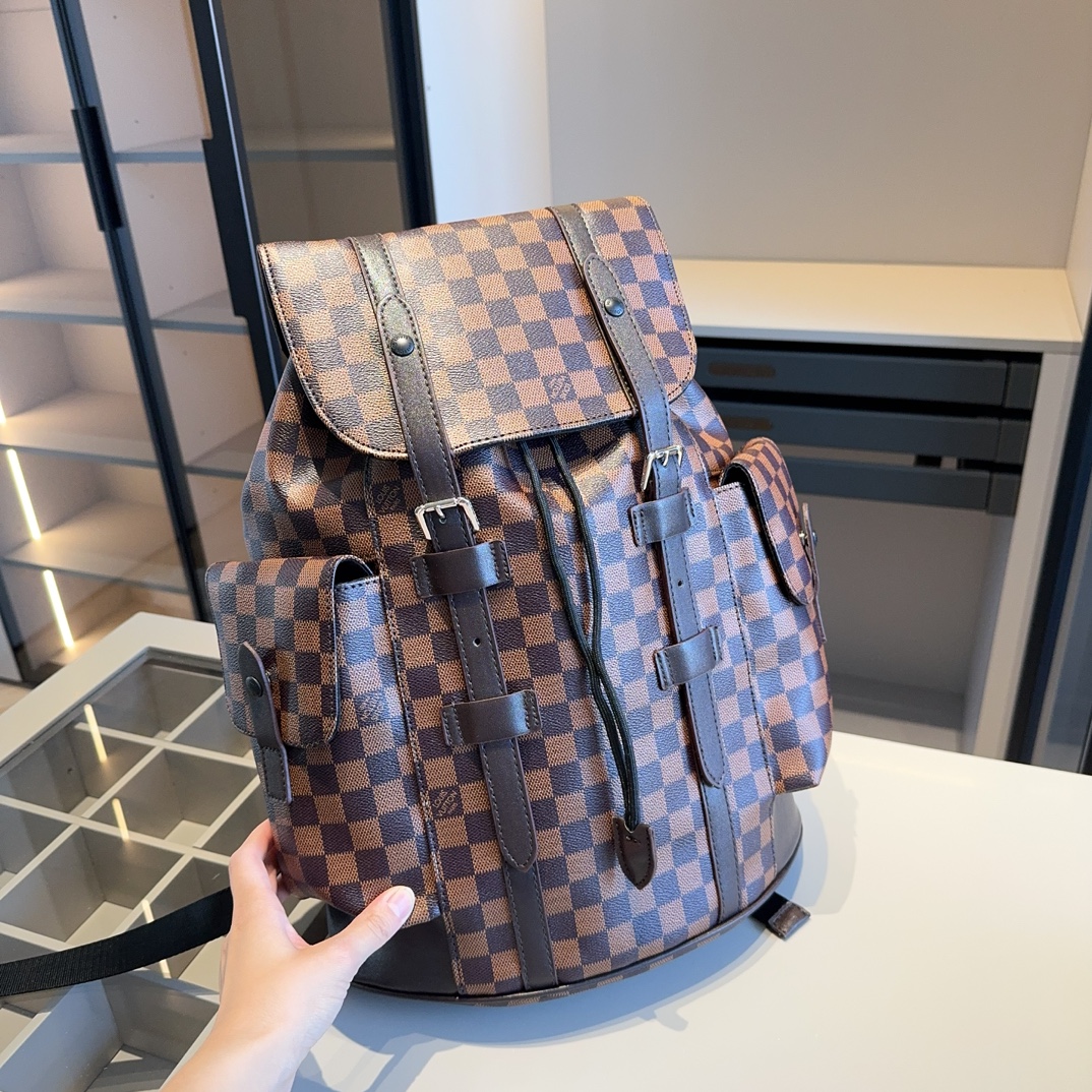 L0vis Vvtt0n REP Check Pattern Runner Backpack Brown Shoulder Straps